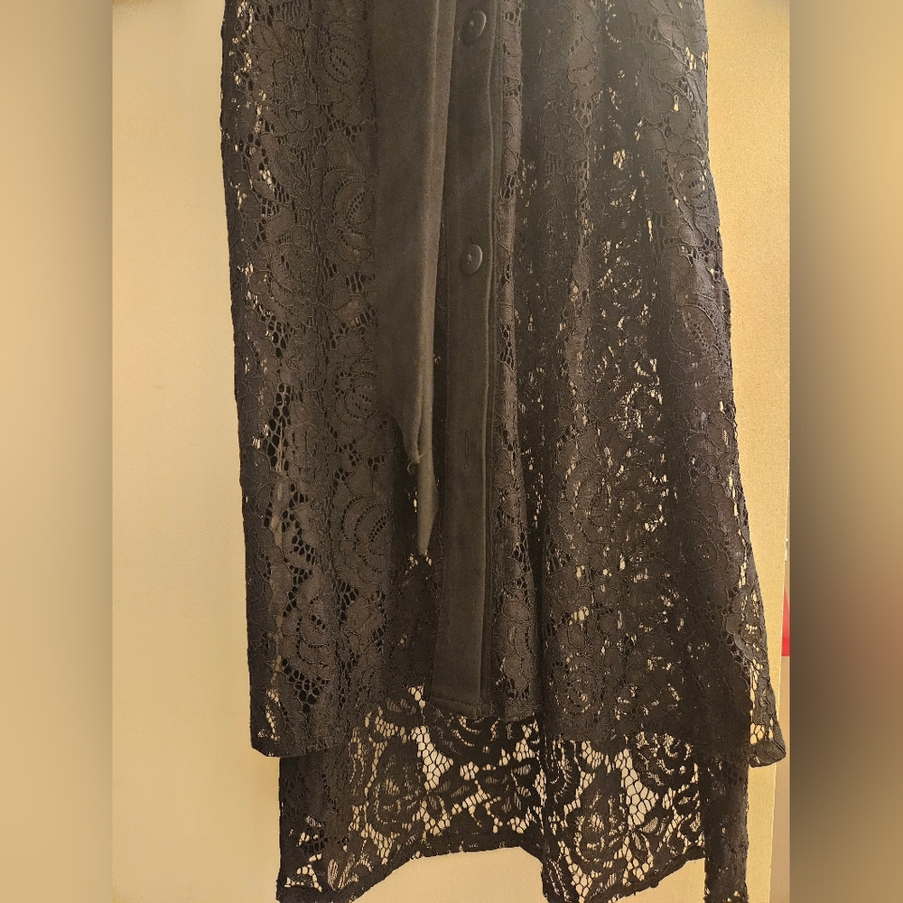 Zara Black Lace Button-Up Shirt Dress With Tie Size Small - Picture 6 of 6